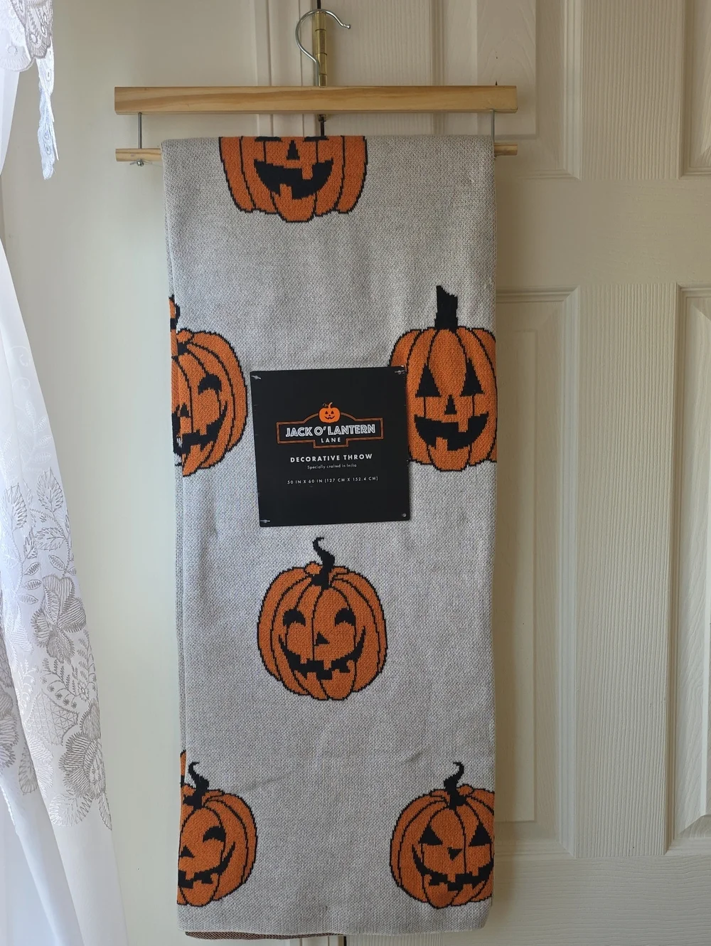 NWT Halloween Knit Throw Blanket 50X60 IN 100% Cotton Jack-O-Lantern Pumpkins 🎃